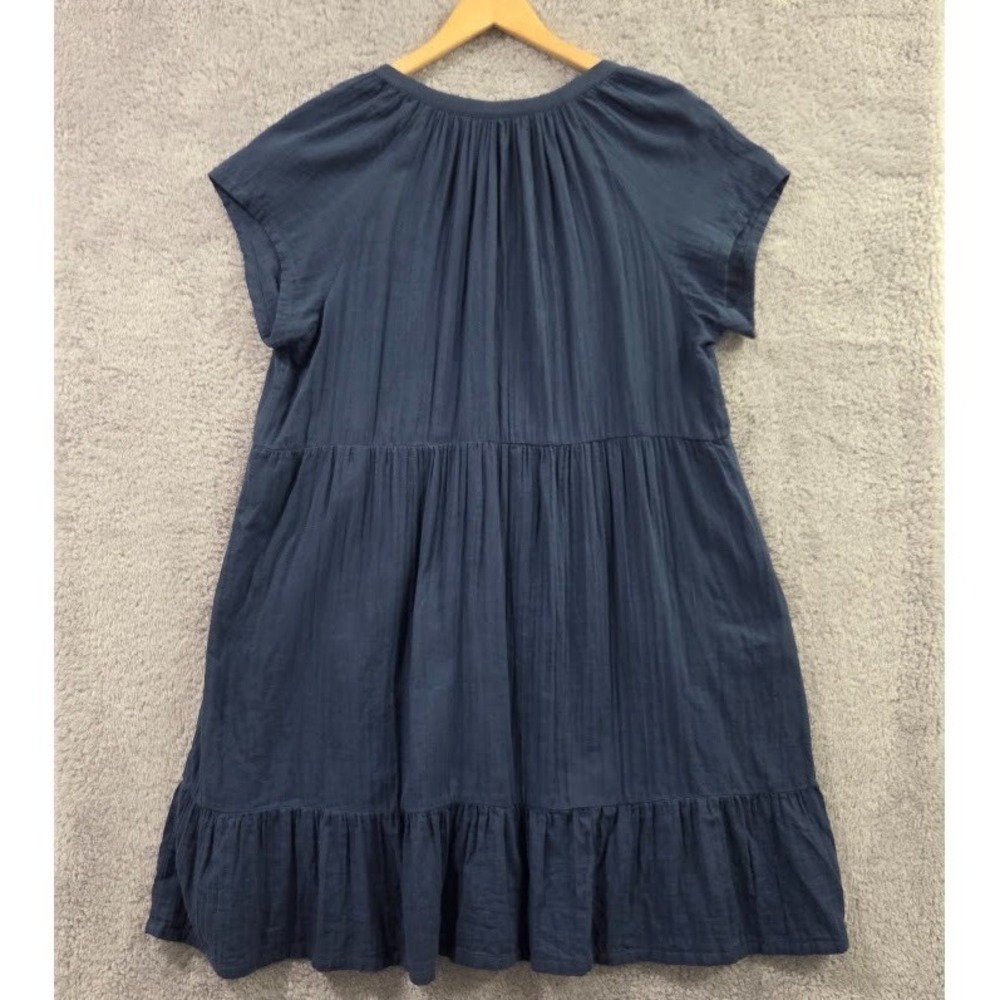 PACT Organic Cotton Coastal Double Gauze Tiered Dress XL Navy Blue Pockets Boho - Picture 11 of 12